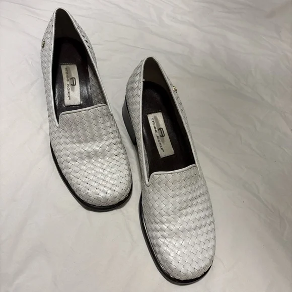 Etienne Aigner White Woven Leather Flats - Picture 2 of 6